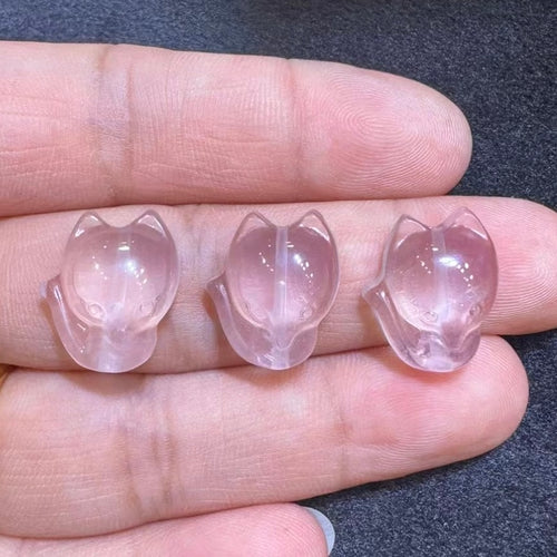 Cute Design - Natural Rose Quartz Fox Charms For  DIY Jewelry Project
