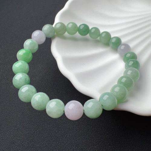 8mm Natural A-grade Green and Purple Jadeite Beaded Bracelet | Heart Chakra Healing Stone Jewelry