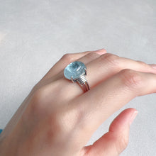 Load image into Gallery viewer, Handmade Natural Aquamarine Ring with Oval Cabochon 925 Sterling Silver Adjustable Sizes
