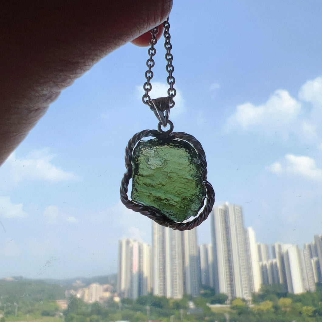 6.2g Natural Czech Moldavite Raw Stone Pendant Necklace Top-quality Green | Rare High-frequency Heart Chakra Healing Stone