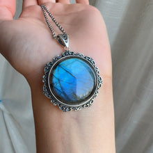 Load image into Gallery viewer, One and Only Strong Blue Flash Labradorite Round Pendant with Necklace | Handmade Natural Throat Chakra Healing Jewelry
