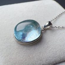 Load image into Gallery viewer, Premium Clarity Natural Aquamarine Cabochon Pendant Necklace | Throat Chakra Healing Crystal Jewelry
