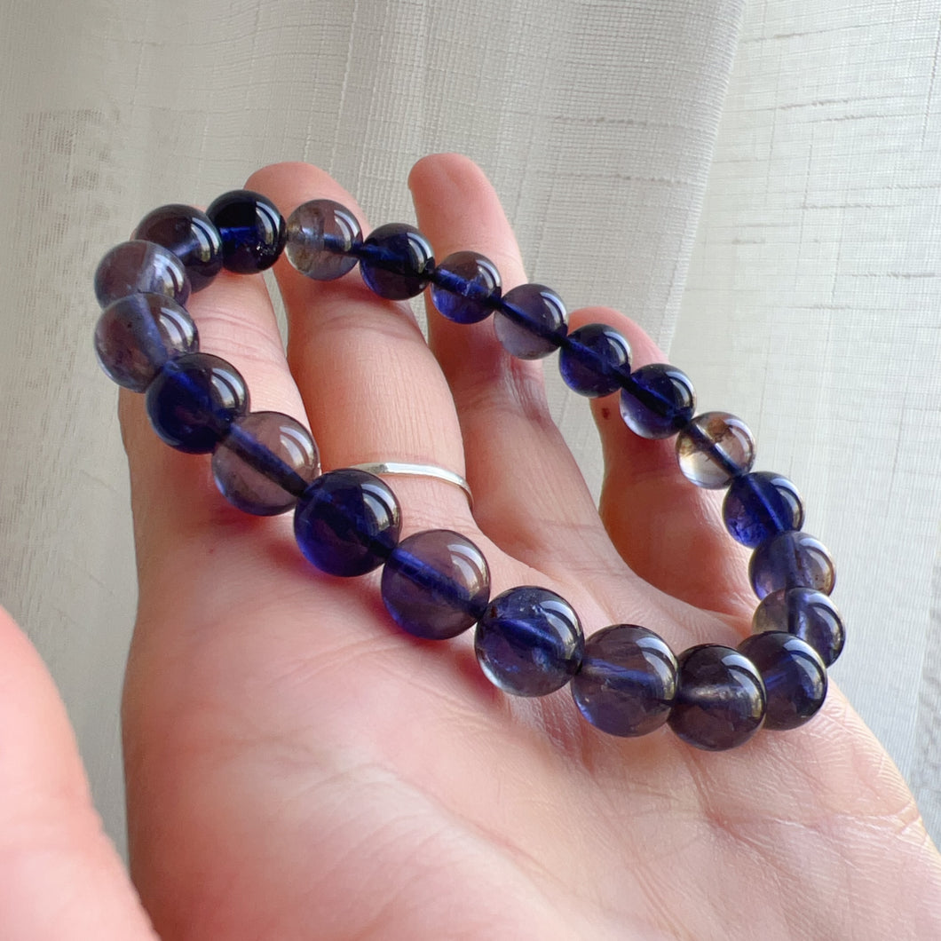 High-quality Rare Best 3-Color Iolite Elastic Bracelet 8.7mm Beads | Weight Loss Pain Relief Healing Stone