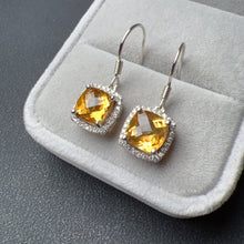 Load image into Gallery viewer, Top-grade Square Cut Citrine Earring Hocks Handmade with 925 Sterling Silver &amp; CZ Stones | One of a Kind Fashion Jewelry
