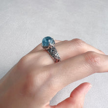 Load image into Gallery viewer, Beautiful Aquamarine Ring Handmade with 10mm Cabochon 925 Sterling Silver Adjustable Sizes
