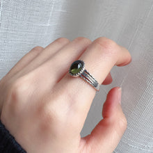Load image into Gallery viewer, Custom-made Moldavite Ring with 925 Vintage Sterling Silver Ring Band | Rare High-frequency Heart Chakra Healing
