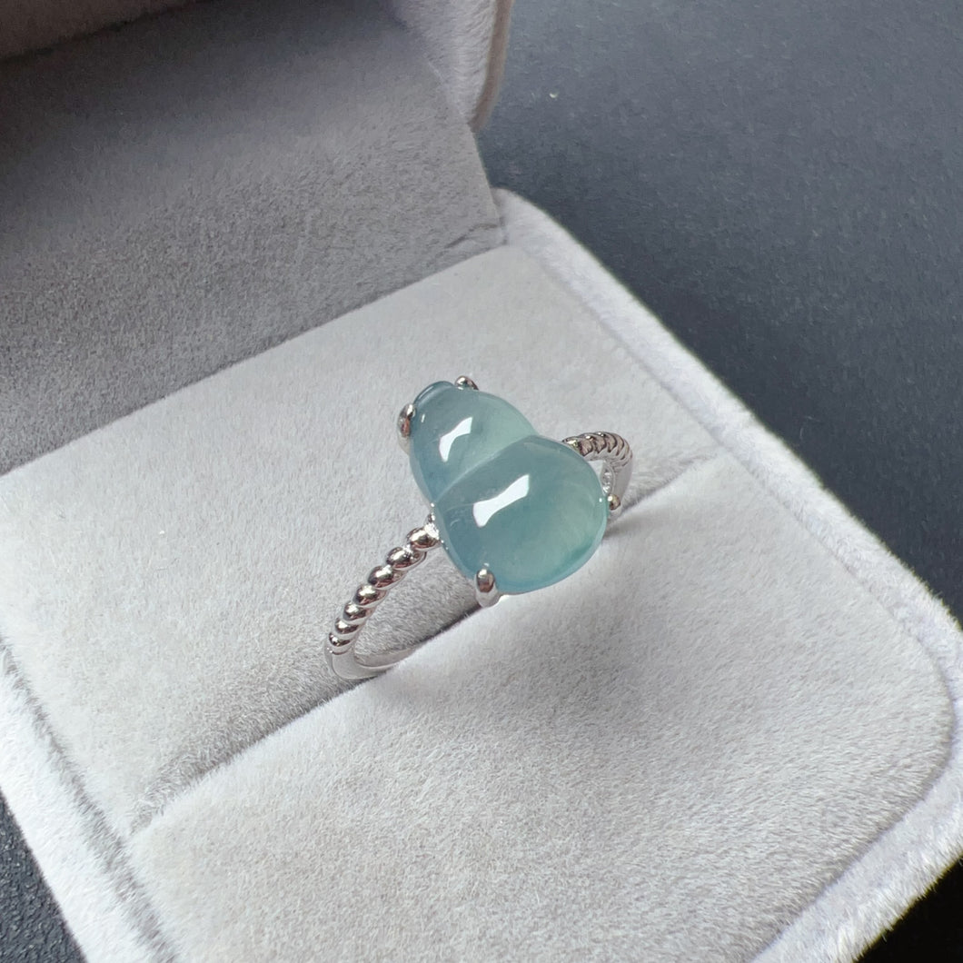 Natural Rare Blue Jadeite Gourd Ring Handmade with 925 Sterling Silver | One of a Kind Fashion Jewelry