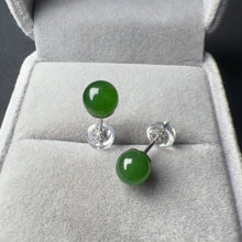 Load image into Gallery viewer, High-quality 6mm Green Nephrite Jade Stud Earrings | Handmade with 925 Sterling Silver Holder
