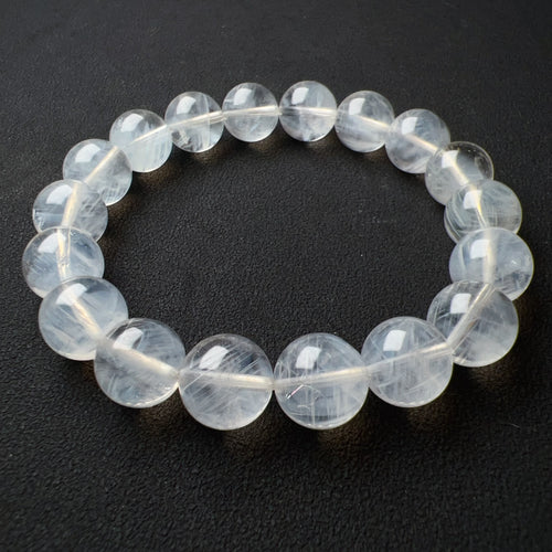 11.3mm Rare Large Beads Blue Needle Clear Quartz Bracelet | Angel's Feathers | High Vibration Frequency Crown Chakra Healing