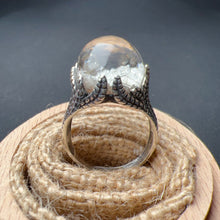 Load image into Gallery viewer, Top Clarity White Phantom Quartz Ring with Black Tourmalated Quartz Inclusion Handmade with 925 Sterling Silver
