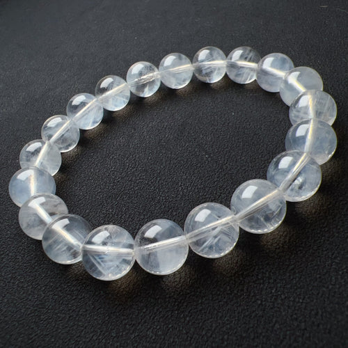 9.8mm Natural Rare Blue Needle Clear Quartz Bracelet | Angel's Feathers | High Vibration Frequency Crown Chakra Healing