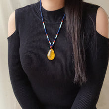 Load image into Gallery viewer, Genuine Gold Amber Pendant Necklace Beaded with Agate Turquoise Lapis Lauzli Rosewood | One of A Kind Handmade Jewelry Adjustable Style
