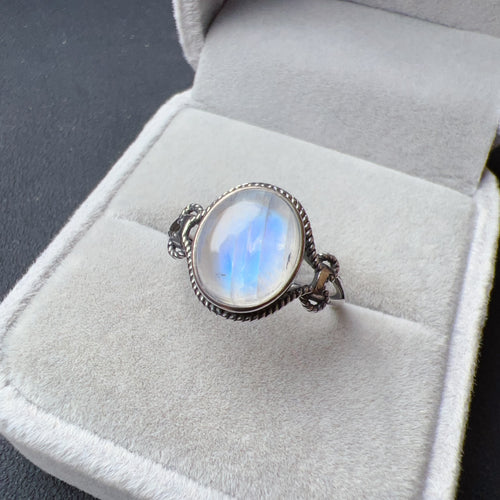 High Quality Blue Moonstone Ring Handmade with 8.3x10mm Cabochon 925 Sterling Silver
