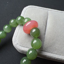 Load image into Gallery viewer, 8mm Top-quality Green Nephrite Jade Beaded Bracelet with Yanyuan Agate Amulet Charm
