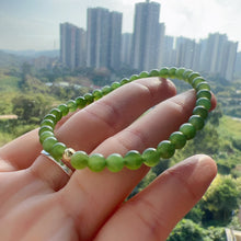 Load image into Gallery viewer, Apple Green Nephrite Jade Bracelet 5mm Beads with 18K Yellow Gold Faceted Bead | Natural Heart Chakra Healing Stone Jewelry
