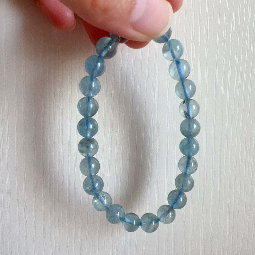 Natural Saint Maria Blue Aquamarine Beaded Bracelet with Sparkling | March Birthstone Pisces