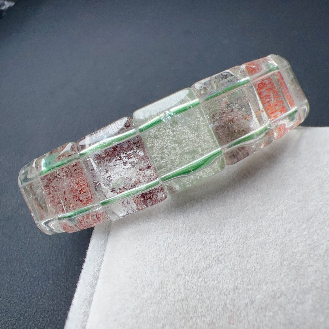 Natural Assorted Color Phantom Quartz Bangle Bracelet | Handmade Elastic Healing Crystal Jewelry