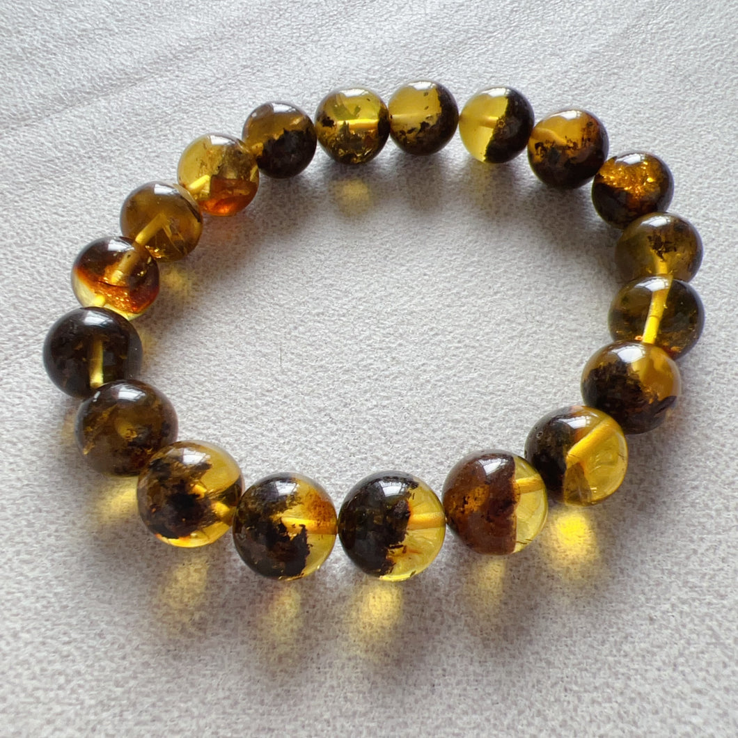 Rare Cornucopia Formation Genuine Medicine Amber Bracelet in 11.6mm Beads | Lucky Stone of Aries Gemini Leo Virgo | One of A Kind Jewelry