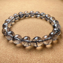 Load image into Gallery viewer, Natural Black Tourmalated Quartz Inclusion Crystal Bracelet with 9.4mm Beads | Men&#39;s Women&#39;s Healing Jewelry Remove Negativity
