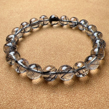 Load image into Gallery viewer, Natural Black Tourmalated Quartz Inclusion Crystal Bracelet with 9mm Beads | Men&#39;s Women&#39;s Healing Jewelry Remove Negativity
