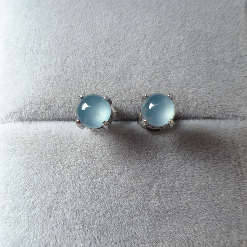 Natural Rare Sky Blue Jadeite Stud Earrings Handmade with 925 Sterling Silver | One of a Kind Fashion Jewelry