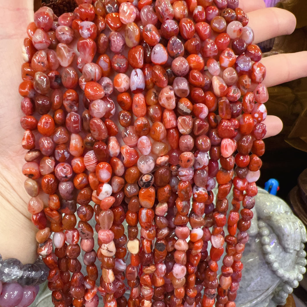 7.5x8.5mm Natural Red Agate Free-formed Bead Strands DIY Jewelry Project Supply