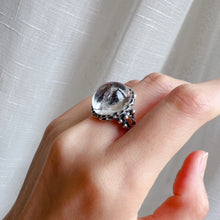Load image into Gallery viewer, Large Black Sand Enhydro Crystal Quartz Ring | Handmade with 925 Sterling Silver Large Ring Size | One of A Kind Jewelry
