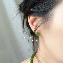 Load image into Gallery viewer, High-quality 8mm Green Nephrite Jade Stud Earrings | Handmade with 925 Sterling Silver Holder
