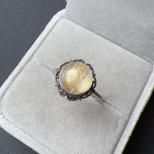 Load image into Gallery viewer, Top Clariry Cat Eye Golded Rutilated Quartz Round Ball Ring | Handmade with 925 Sterling Silver Adjustable Sizes
