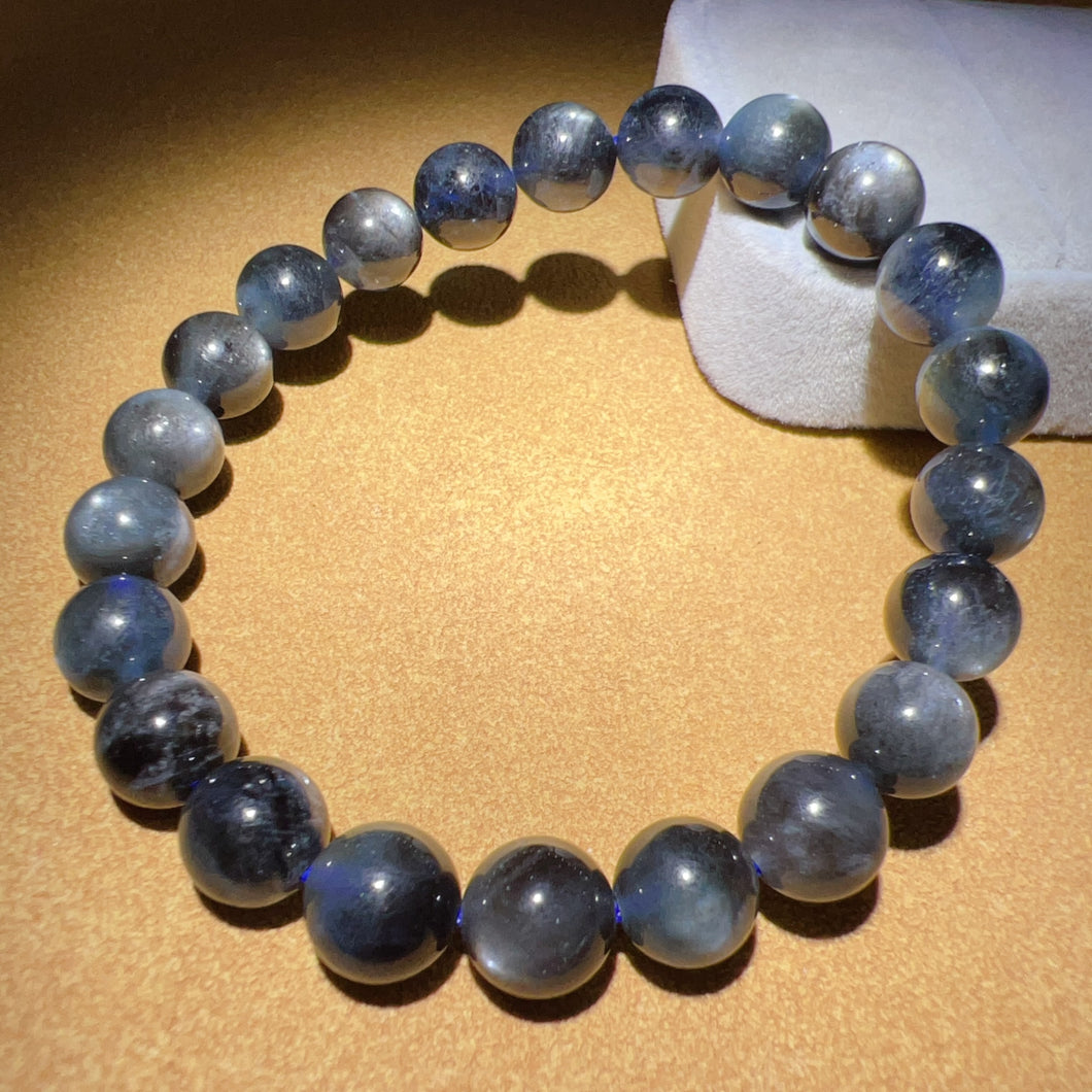 8.7mm Super Rare Strong Flashing Galaxy Aquamarine Elastic Bracelet | Handmade Reiki Healing Crystal Jewelry | 3rd Throat Chakra March Birthstone