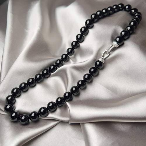 10mm Top Grade Black Tourmaline Beaded Necklace | Handmade Reiki Healing Crystal Jewelry | 1st Root Chakra Remove Negativity