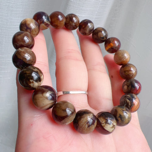 Myanmar Root Amber Bracelet 10.7mm Round Beads Jewelry | Lucky Stone of Aries Gemini Leo Virgo