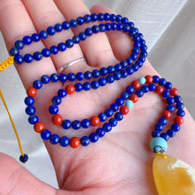 Load image into Gallery viewer, Genuine High-grade Amber Pendant Necklace Beaded with Agate Turquoise Lapis Lauzli | One of A Kind Handmade Jewelry Adjustable Style
