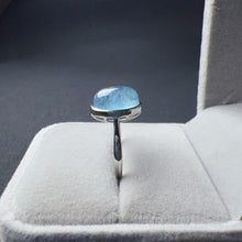 Load image into Gallery viewer, High Quality Sea Blue Aquamarine Ring Handmade with 8.5x11.7mm Cabochon 925 Sterling Silver Simple Adjustable Ring
