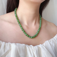 Load image into Gallery viewer, Beautiful Emerald Green Nephrite Jade Beaded Necklace with 925 Sterling Silver Clasp | Natural Heart Chakra Healing Stone Jewelry
