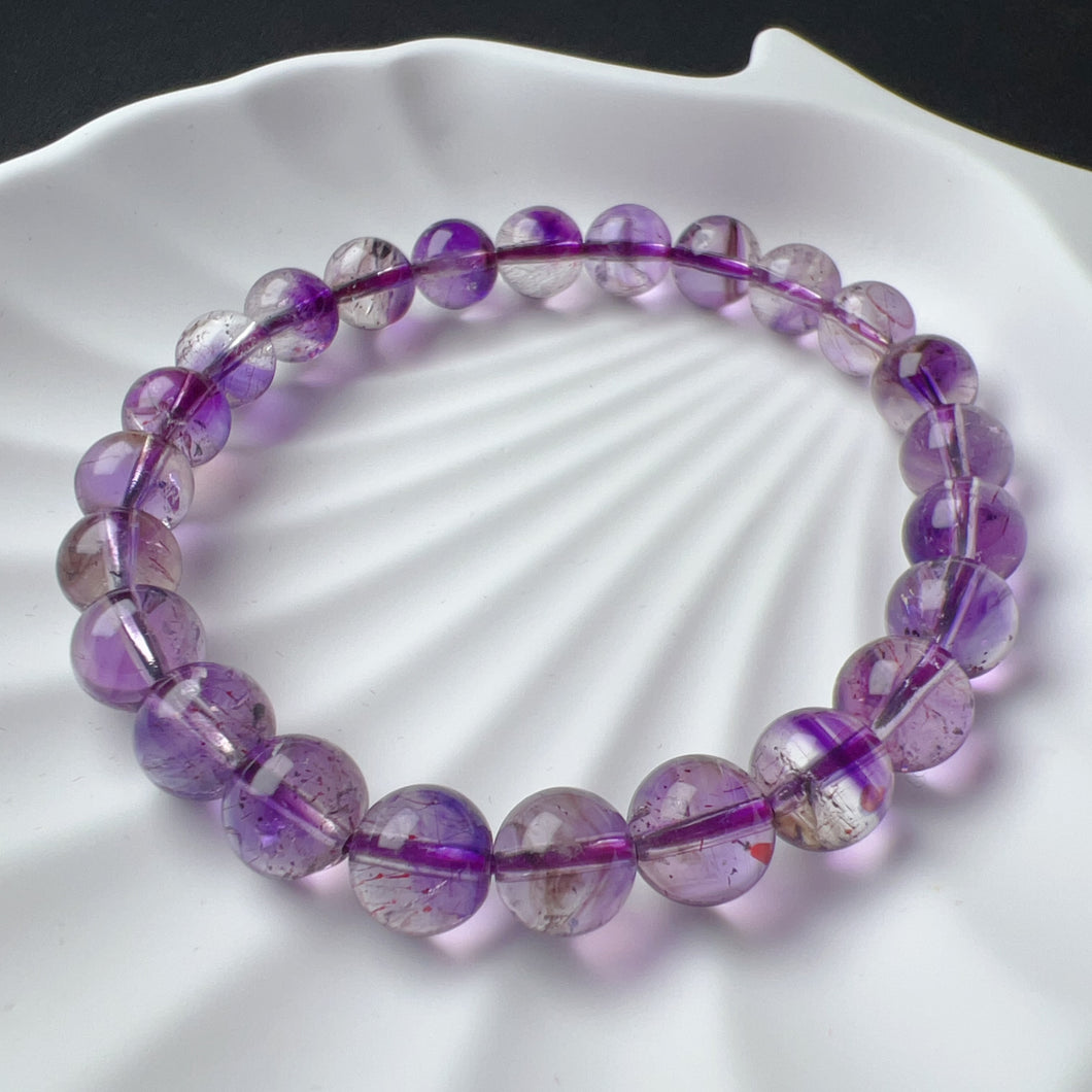 Natural Rare Lepidocrocite in Amethyst Smoky Bracelet in 8.2mm Beads - Purple Super Seven Crystal