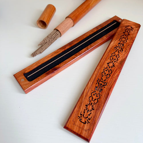Premium Vietnamese Agarwood Incense Stick Package with Rosewood Burner for Cleansing Healing Meditation Yoga