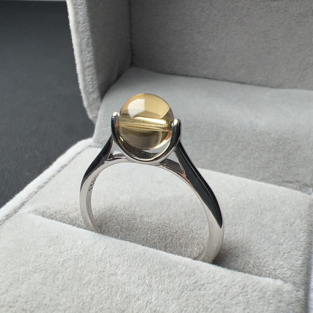 Beautiful Citrine Round Bead Ring Handmade with 925 Sterling Silver Adjustable Sizes