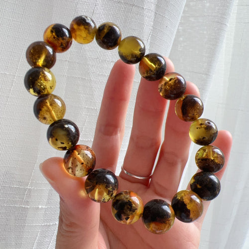 Rare Cornucopia Formation Genuine Medicine Amber Bracelet Handmade with 11mm Beads| Lucky Stone of Aries Gemini Leo Virgo | One of A Kind Jewelry