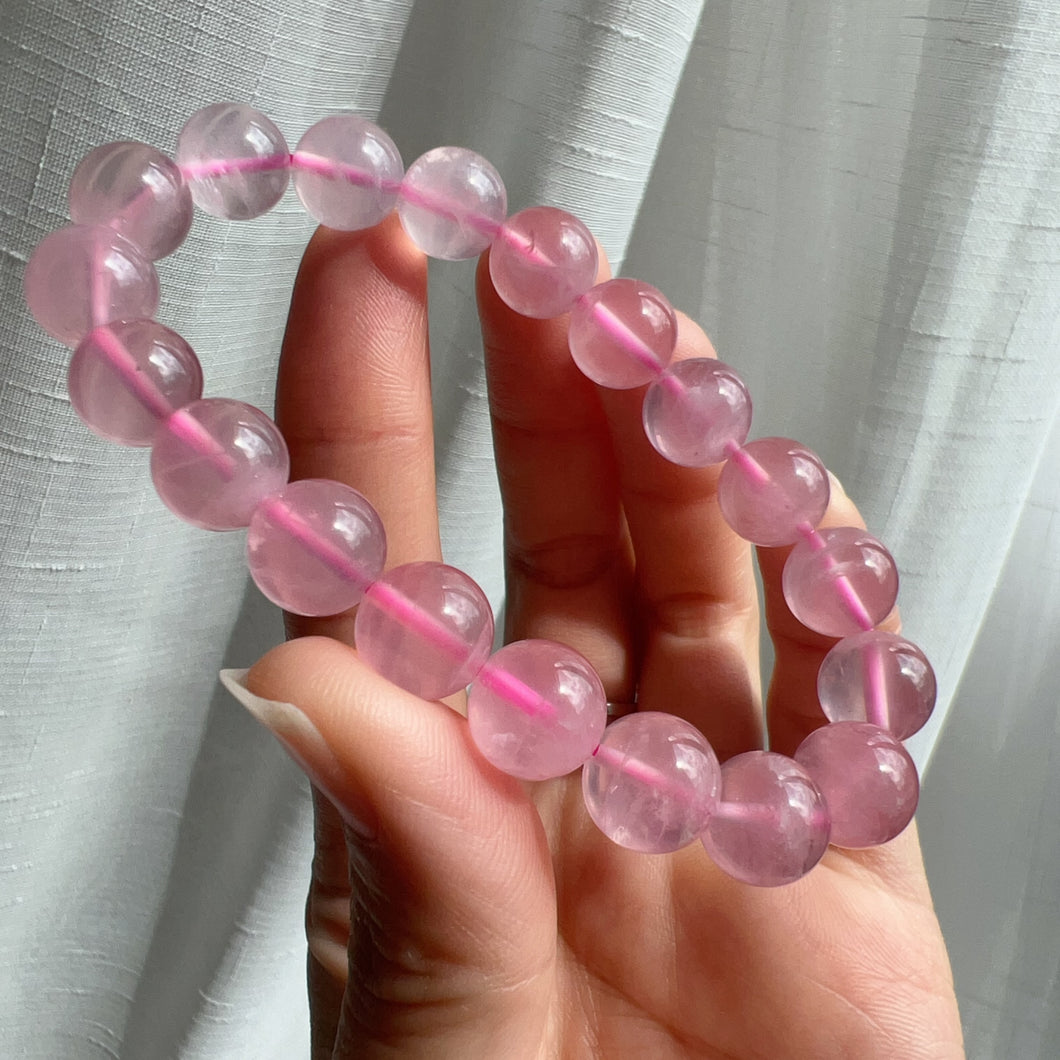 10.2mm High Quality Rose Quartz Beaded Bracelet | Heart Chakra Healing Gemstone Improve Your Love Life and Relationship