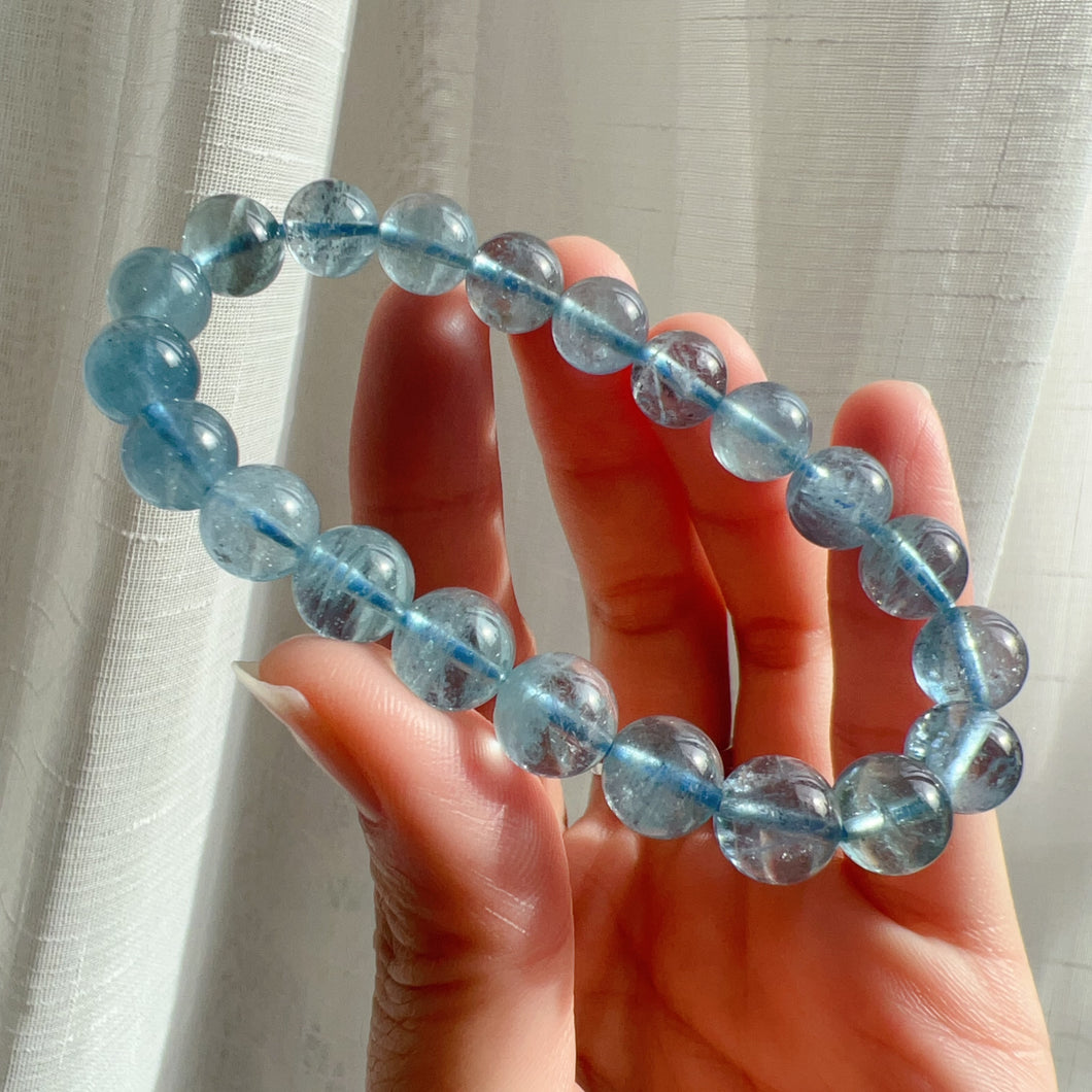 High-quality Sea Blue Aquamarine Bracelet from Brazil Old Mine 9.2mm Beads | March Birthstone Pisces