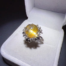Load image into Gallery viewer, Cat-eye Plate-shaped Golded Rutilated Quartz Round Sphere Ring Handmade with 925 Sterling Silver
