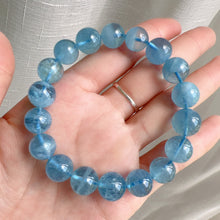 Load image into Gallery viewer, 11.7mm Aquamarine Bracelet from Brazil Old Mine Crystal with Nice Sea Blue | March Birthstone Pisces
