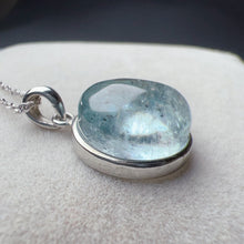 Load image into Gallery viewer, Natural Aquamarine with Sparkling Mica Inclusion Cabochon Pendant Necklace | Throat Chakra Healing Crystal Jewelry
