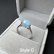 Load image into Gallery viewer, Natural Aquamarine Ring Handmade with 8mm Bead and 925 Sterling Silver Adjustable Sizes

