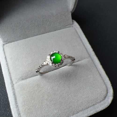 Best Royal Green Natural Jadeite RIng Handmade with 925 Sterling Silver ＆ CZ Stones | One of a Kind Fashion Jewelry