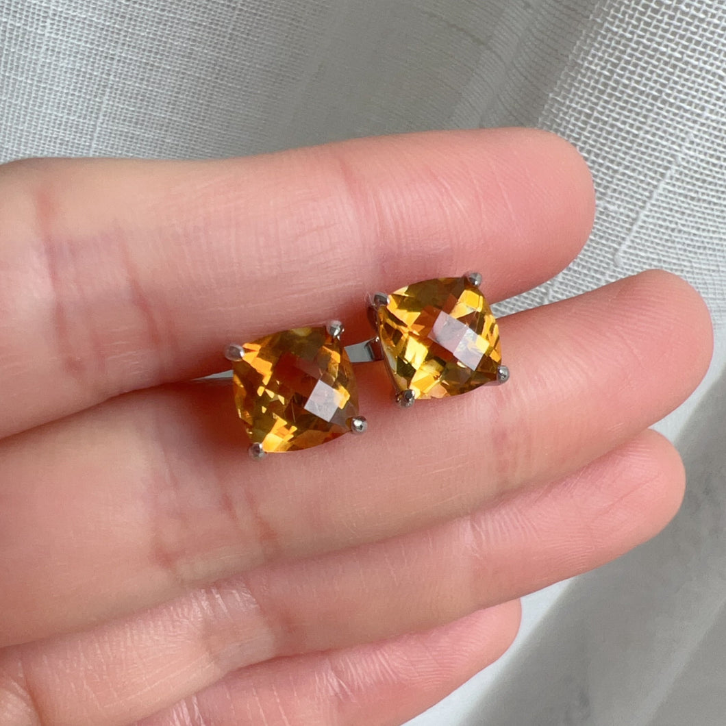 Handmade Natural Top-grade Square Cut Citrine Stud Earrings Handmade with 925 Sterling Silver