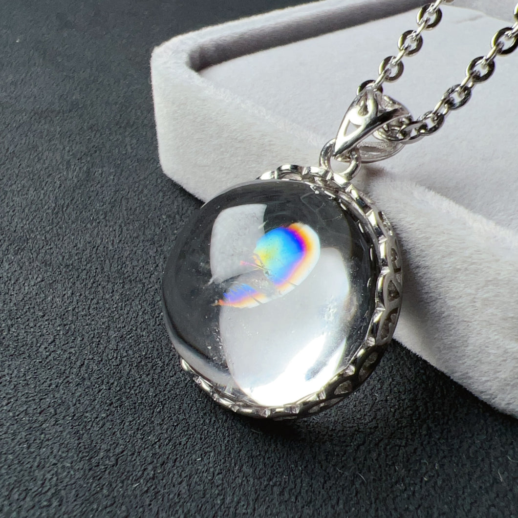 One and Only Unique Natural Rainbow Clear Quartz Pendant Necklace | Handmade Natural Throat Chakra Healing Jewelry