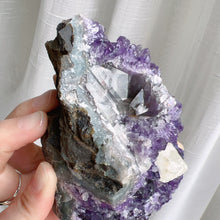 Load image into Gallery viewer, 429.6g Natural Amethyst Raw Stone Geode with Calcite Crystal Inclusion
