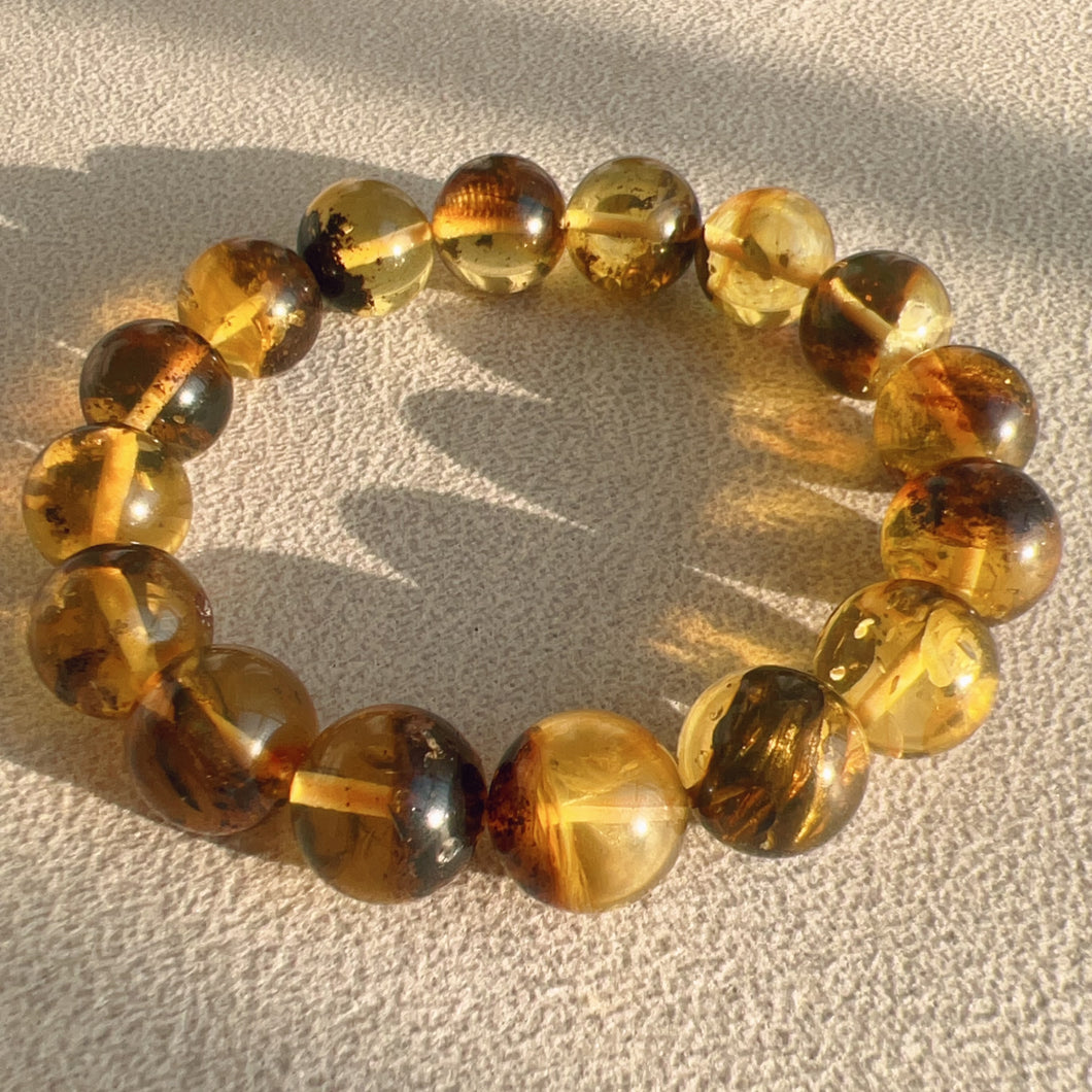 12.6mm Genuine Medicine Amber Bracelet | Lucky Stone of Aries Gemini Leo Virgo | One of A Kind Jewelry